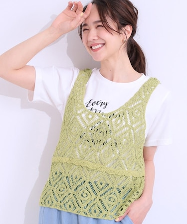 【S-LL/2点セット】大人カジュアルに レースビスチェ+プリントTシャツ