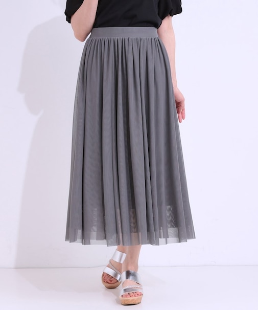 【S-LL】歩くたび揺れる姿が美しい とろみチュールスカート