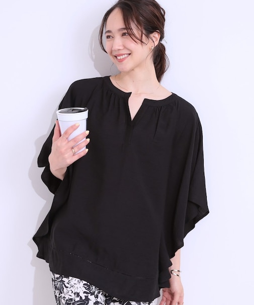 【洗える/ひんやり】涼しく体型カバー お袖フレア ドレープブラウス