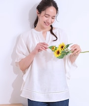【洗える/ひんやり】涼しく体型カバー お袖フレア ドレープブラウス