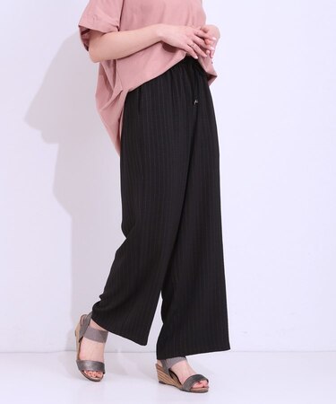 【着丈選べる/ひんやり】ストライプ見えイージーワイドパンツ
