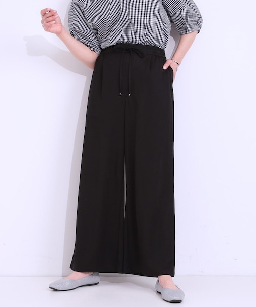 【洗える/着丈選べる/ひんやり】楽ちんなのにきれい見え カノコ タックワイドパンツ
