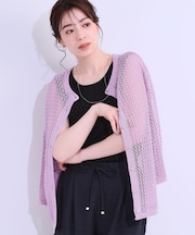【S-LL/2WAY】ラメが華やか 透かしニットカーディガン