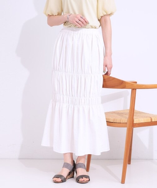 【S-LL】コーデが華やかに シャーリングデザインスカート