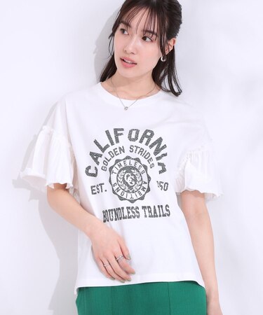 【洗える/S-LL】プリントアソート お袖フリルTシャツ