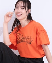 【洗える/S-LL】プリントアソート お袖フリルTシャツ