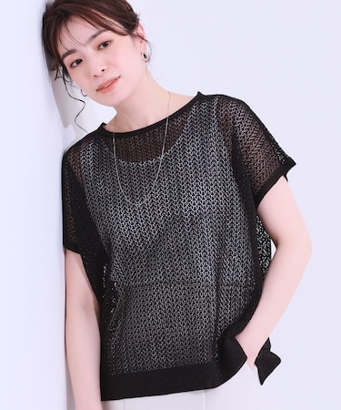 【S-LL/2点セット】程よいラメが上品 透かしニット＋タンクトップ