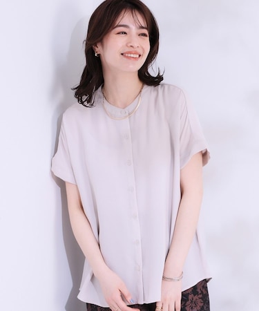 【洗える/プチプラ】大人の抜け感をプラスする バンドカラーシャツ