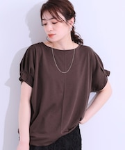 【S-LL/ひんやり/UV/プチプラ】お袖タックで好印象 デザインTシャツ