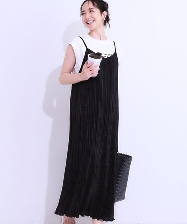 【S-LL】大人の楽ちんスタイルに プリーツキャミワンピース