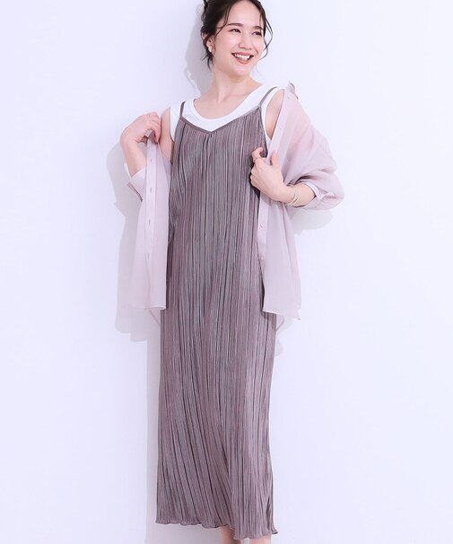 【S-LL】大人の楽ちんスタイルに プリーツキャミワンピース
