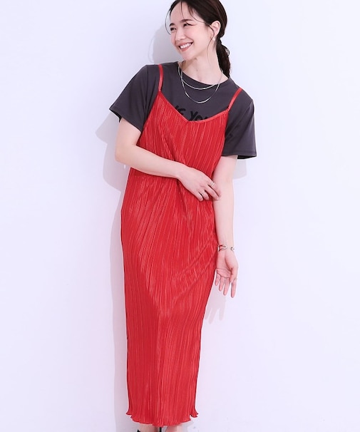 【S-LL】大人の楽ちんスタイルに プリーツキャミワンピース