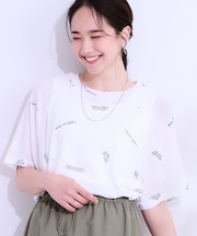 【洗える/S-LL】ゆるっとこなれ見え 総柄プリント シアーTシャツ