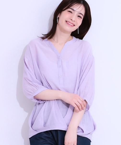 【S-LL】インせず腰回りすっきり フロントタックブラウス