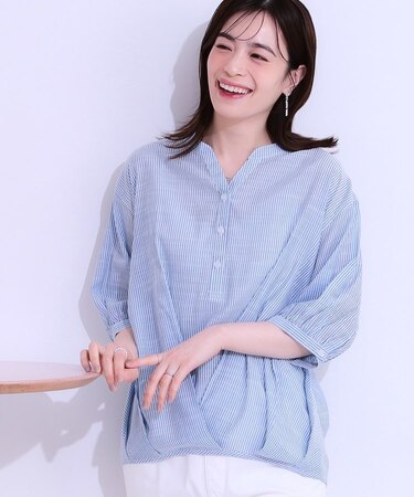 【S-LL】インせず腰回りすっきり フロントタックブラウス