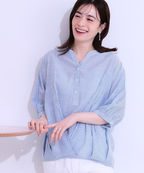 【S-LL】インせず腰回りすっきり フロントタックブラウス