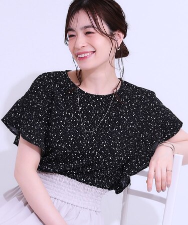 【イージーケア/洗える/S-LL】大人フェミニン お袖フリルブラウス