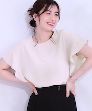 【イージーケア/洗える/S-LL】大人フェミニン お袖フリルブラウス