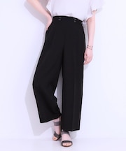 【セットアップ可】麻調ストライプワイドパンツ