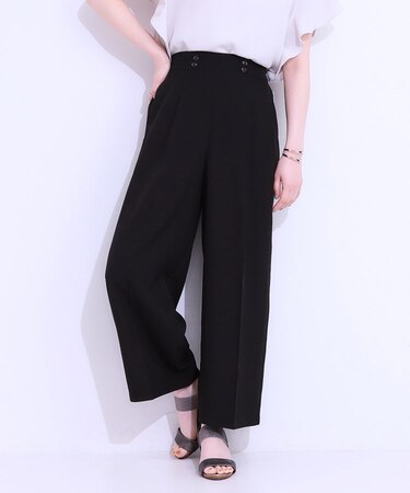 【セットアップ可】麻調ストライプワイドパンツ