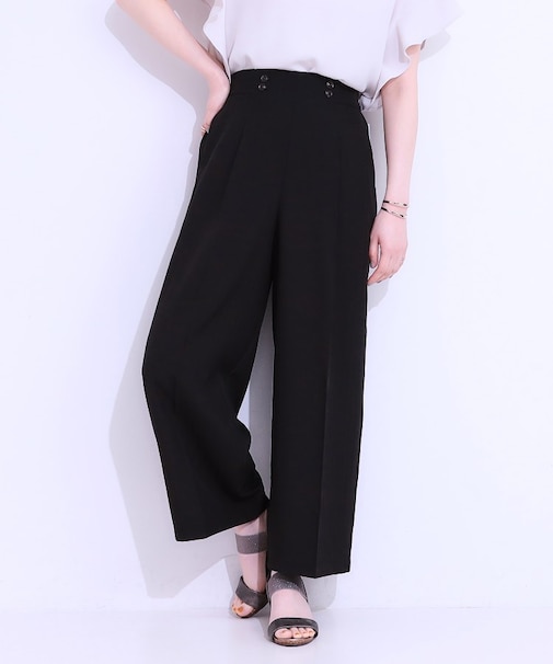 【セットアップ可】麻調ストライプワイドパンツ