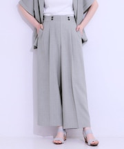 【セットアップ可】麻調ストライプワイドパンツ