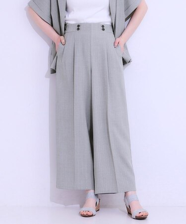【セットアップ可】麻調ストライプワイドパンツ