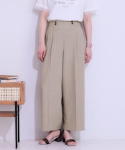 【セットアップ可】麻調ストライプワイドパンツ