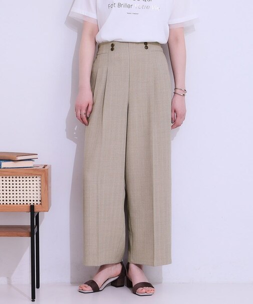 【セットアップ可】麻調ストライプワイドパンツ