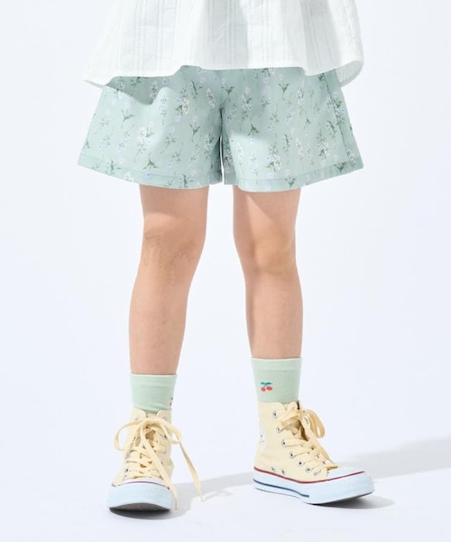 100-150cm/撥水】上品なボタニカル柄 ハートポケットショートパンツ