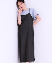 【S-LL】女性らしさ漂う ライトデニム Aラインキャミワンピース
