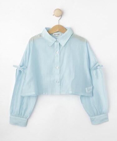 【130-150cm】程よい肌見せが叶う クロップドシアーシャツ