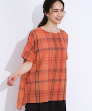 【S-LL/体型カバー】インせず着られる ポンチョシルエット シアーチェックブラウス