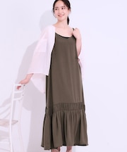 【ひんやり】シャーリングがアクセントに 大人のデザインキャミワンピース