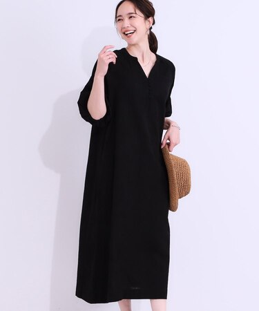 【S-LL/綿100%】上品さ漂う フラワージャカード 5分袖ワンピース