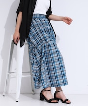 【S-LL】シルエットが変えられる チェック柄リボンフレアスカート
