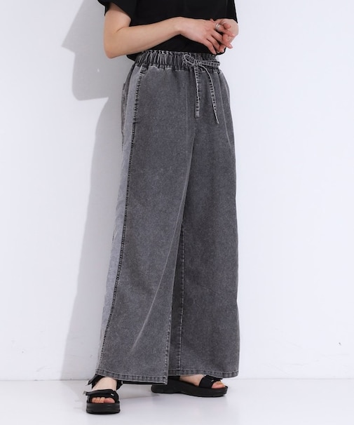 【S-LL】サイドラインがアクセント イージーデニムパンツ