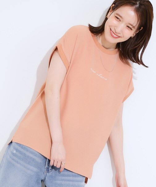 【S-LL/ひんやり/洗濯後しわになりにくい】程よいシアー感 ロゴTシャツブラウス