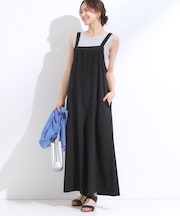 【洗える/S-LL】裏がサラサラ やわらか ギャザーサロペット