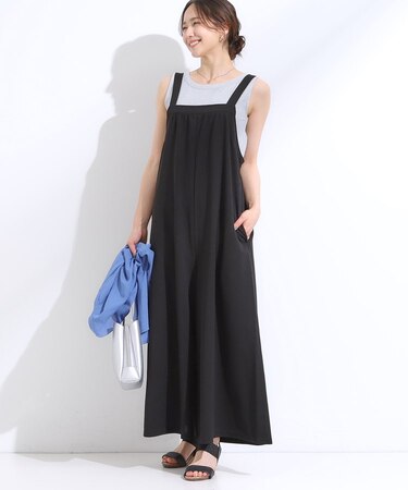 【洗える/S-LL】裏がサラサラ やわらか ギャザーサロペット