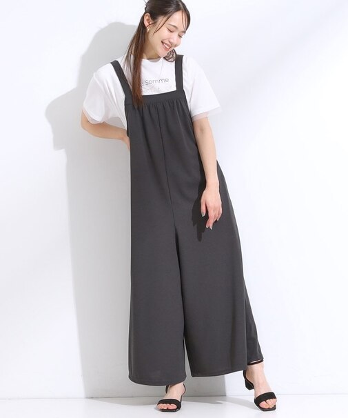 【洗える/S-LL】裏がサラサラ やわらか ギャザーサロペット