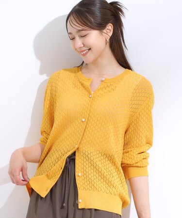 【S-LL】透かし編みが大人上品 マルチボタンニットカーディガン