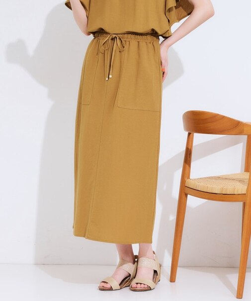 【セットアップ可/ひんやり】大人カジュアルに ベイカー風デザインスカート