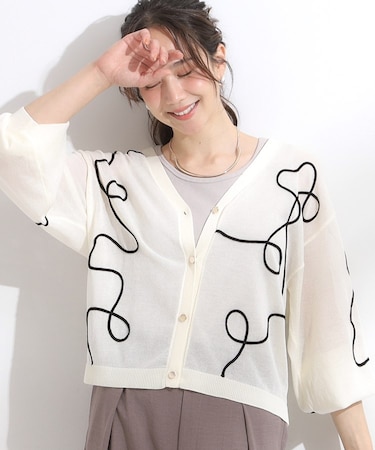 ニュアンスデザインがこなれ見え 刺繍デザイン シアーカーディガン