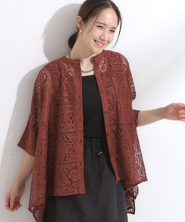 大人レトロスタイルに レースポンチョシャツ