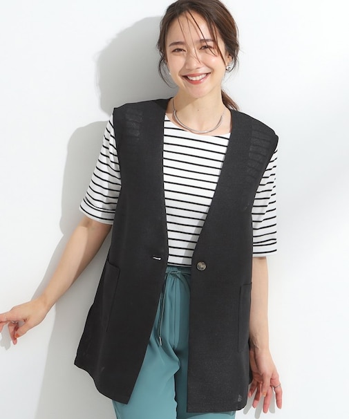 【S-LL】夏のレイヤードコーデに さらりと着られるメッシュジレ