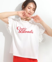 【S-LL/汗ジミ軽減/ひんやり/UVカット】フリルTシャツ