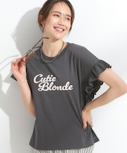 【S-LL/汗ジミ軽減/ひんやり/UVカット】フリルTシャツ