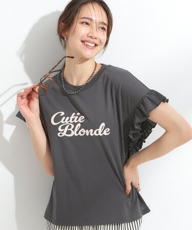 【S-LL/汗ジミ軽減/ひんやり/UVカット】フリルTシャツ