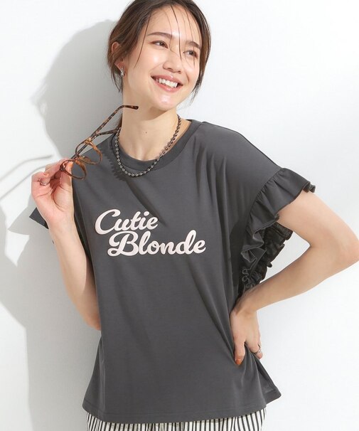 【S-LL/汗ジミ軽減/ひんやり/UVカット】フリルTシャツ